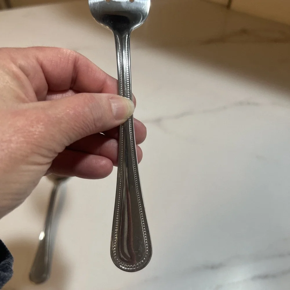 Gibson 18/0 Stainless Flatware‎ Glossy BEADED Pattern Serving Spoon, And Fork